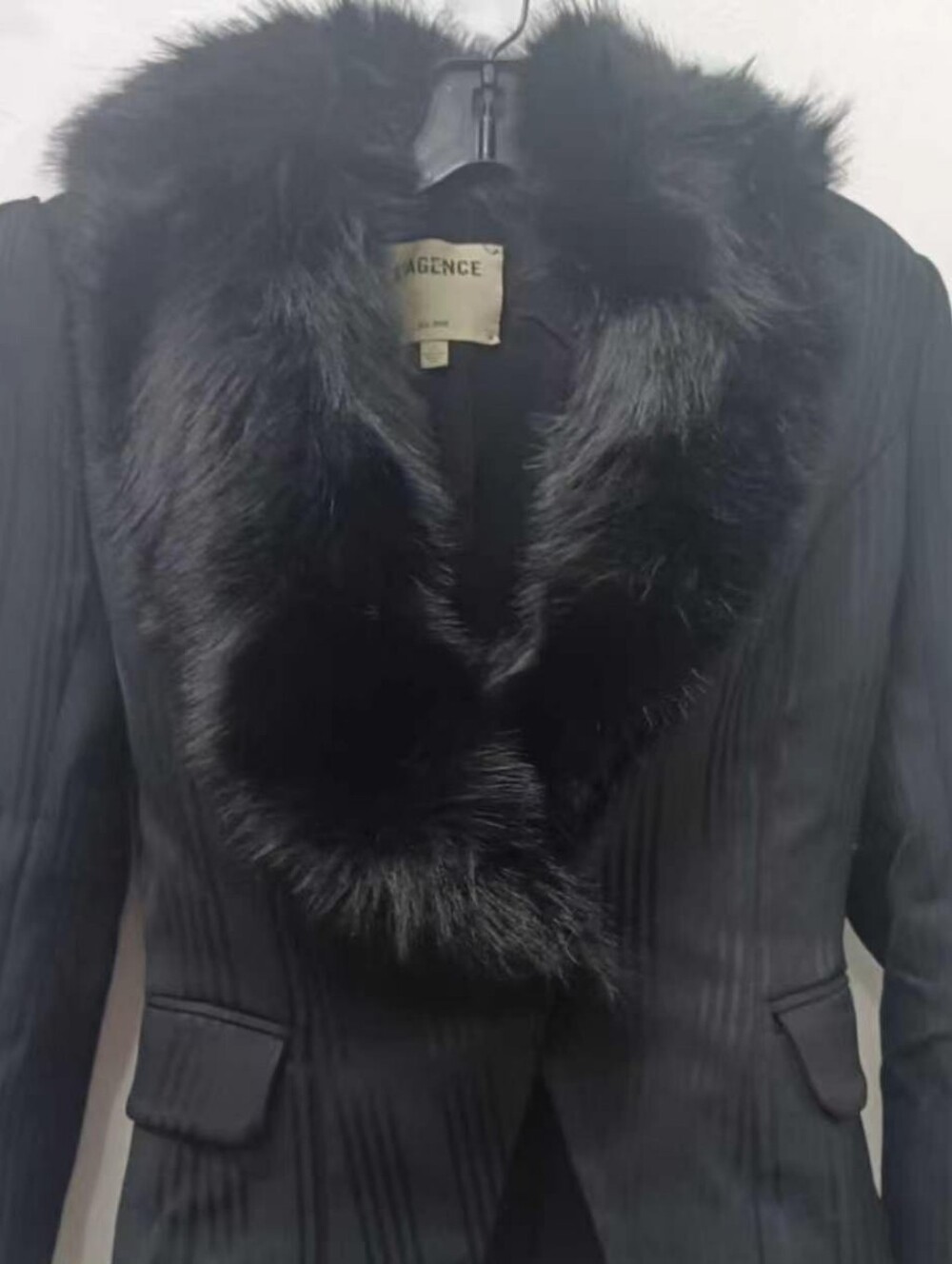 L'Agence Kaisley Faux Fur Collar Blazer Black Shadow Stripe - Picture 9 of 9